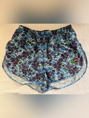 VTG IronMan Triathlon Lined Running Shorts Tropical Floral Dolphin-Hem Hawaiian